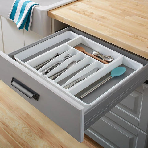 Kitchen drawer with cutlery organizer featuring 2 Pack Black Aluminum Alloy Modern Finger Pulls For Cabinets And Drawers 90mm Overall Length