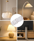 Premium White Fabric Chandelier Cord Covers That Tuck Away Messy Wiring Smoothly, shown on various lamps and a TV unit.