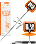 Digital Candy Thermometer With Pot Clip And Rotating Screen Deep Fry Oil Thermometer With Upgraded Silicone Insulation Cap For Accurate Frying Hands Free Readout And Easy Temperature Tracking, 8-inch steel probe