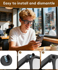 Person wearing Meta smart glasses with Restickable Blackout Light Blocking Stickers, easy installation steps shown