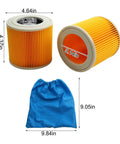 Premium HePa Filter And Textile Dust Bag 6 Pack For Vacuum Cleaners showing two orange HEPA filters and a blue textile dust bag.