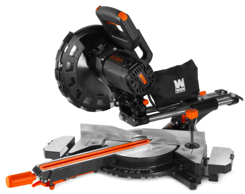 15 Amp 10 Inch Sliding Compound Miter Saw With Laser For Seriously Precise Cuts Crosscut Boards Up To 13.4 Inches Wide And 3.5 Inches Thick Bevel And Miter To 45 Degrees With Five Positive Stops Lock At Any Angle Includes A 40 Tooth Carbide Blade.