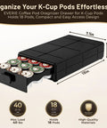 Under-Cabinet Coffee Pod Organizer Drawer For Keurig K-Cups, 3-Drawer Holder, black, open drawer with K-Cup pods visible
