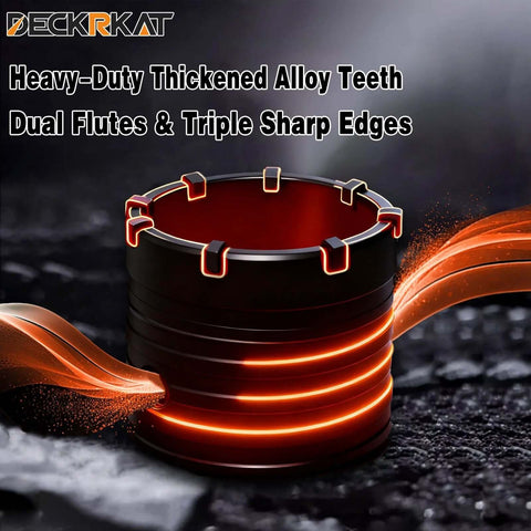 DECKRKAT 2-1/2-inch concrete hole saw kit with SDS Plus shank; electroplated black, heavy-duty thickened alloy teeth.