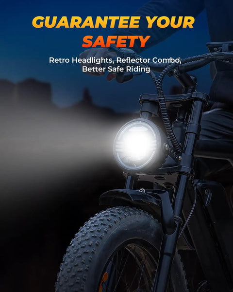 Beast 1500W Electric Fat Tire Bike For Adults With 33 MPH Top Speed 40 To 75 Mile Range 48V 15.6Ah Removable Battery, front headlight and 20-inch tire