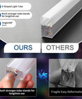Comparison of D-shaped light tube for Geometric Hexagon Garage LED Light Panels with stronger build vs fragile option