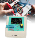 Handheld VI Curve Tester For Electronics Repair Game Changing Fast Component Fault Diagnosis Detects Resistors Capacitors Diodes And Transistors With Infrared Decoding 0.1 Volt Resolution 109000 Hertz For PCB Diagnosis, shown in use with probes on a circuit board.