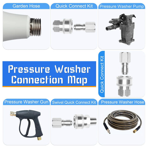 3/8-inch stainless steel pressure washer quick-connect fittings set, 4-pack with male and female threads