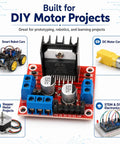 4 Pack Dual H Bridge DC Motor Driver Module For Arduino Uno R3 Mega 2560 Raspberry Pi And DIY Robots Drives Two DC Motors Or One Stepper Perfect For Smart Car Kits And Robotic Projects red board with heatsink and screw terminals for DIY motor control