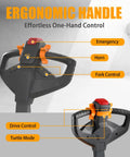 Ergonomic handle of the 3300 Lb Capacity Electric Walkie Stacker With 130 In Lift Height And Powered Drive for easy control.