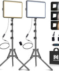 2-Pack 25W LED Video Lighting Kit with dimmable studio lights, 73-inch tripod stands, carrying case, and power adapters
