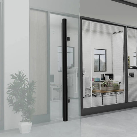 Offset Push Pull Door Handle 1200mm 48 Inches Double Sided Ladder Style 304 Stainless Steel Matte Black Finish Built To Last Rugged And Rustproof With Comfortable Ergonomic Grip For Indoor Or Outdoor Doors on glass door
