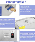Heavy Duty 22L Ultrasonic Cleaner With Digital Timer And Heater 40KHz Sonic Bath bottom drain valve and stainless steel top cover.