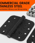 Black Ball Bearing Door Hinges 4 Inch Tough As Nails Built To Last Heavy Duty 304 Stainless Steel For Exterior And Interior Doors Weatherproof Five Eighths Inch Radius Corners 3 Pack, matte black hinge close-up
