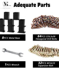 8 Pack 6x6 Post Bases Real Size 5.5x5.5 Black High Strength Alloy For Decks Gates Fences Mailboxes Street Lamps And Handrails With Screws For Easy Installation, showing metal bases, bolts, and wrench.