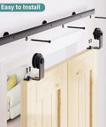 Heavy Duty Bifold Barn Door Hardware Kit 66 Inch Sliding Track For Up To Four 16 Inch Panels With Quiet Rollers installed view