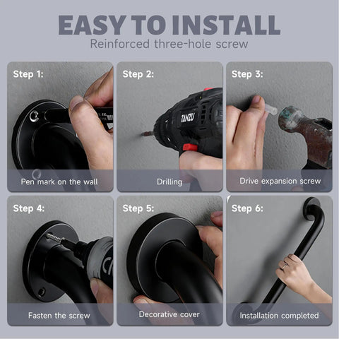 Installation steps for Heavy Duty Two Pack 24 Inch Shower Grab Bar Tough As Nails 1 Point 25 Inch Diameter Matte Black 304 Stainless Steel.
