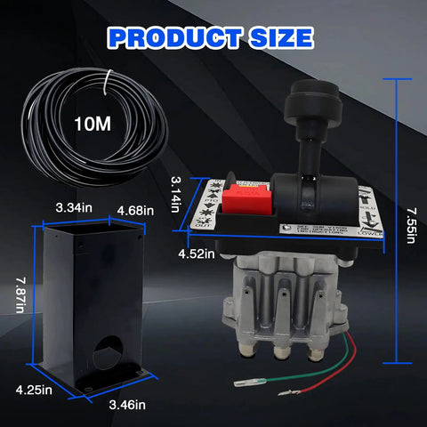 Dual Valve Switch Control Valve Set With Kickout For Dump Truck Tipper Hydraulic System, Beefed Up 4 Gear Console Tower, 10m Air Tube Replacement AV295 329358X 329219X product components display.