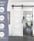 Sliding Glass Barn Door 30x84 Inches With 5 Ft Hardware Kit And Handle Included, 5-Panel Frosted Glass installed in room