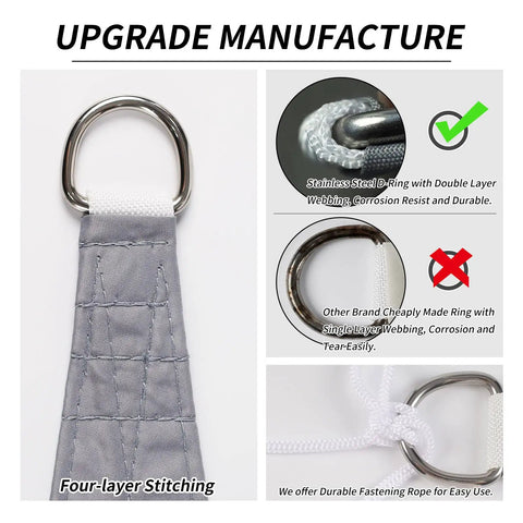 Upgrade 12x12 Sun Shade Sail Square Canopy for Outdoor Patio Backyard UV Block Water Resistant Heavy Duty 300D Fabric with reinforced seams, stainless D-ring detail.