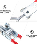 Close-up of 8 Piece Adjustable Draw Latch Clamp Set With Quick Release, zinc plated iron toggle latches with red handles