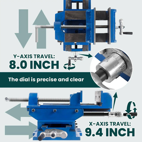 Heavy Duty Cross Slide Drill Press Vise With Six Inch Max Jaw Opening built tough cast iron, precise Y and X-axis travel.