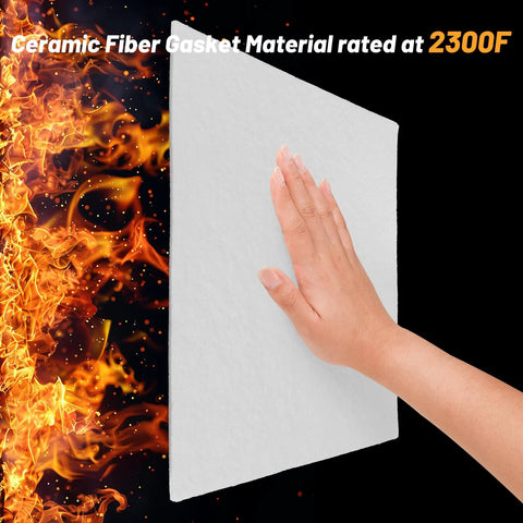 Hand touching High Temperature Ceramic Fiber Gasket Paper Sheets Measuring 11 By 12 Inches And One Eighth Inch Thick Ideal For Insulation In Stoves Furnaces And Fireplaces This 15 Pack White Set Keeps Gaskets Sealing Tight And Safe UCandy with flames in the background
