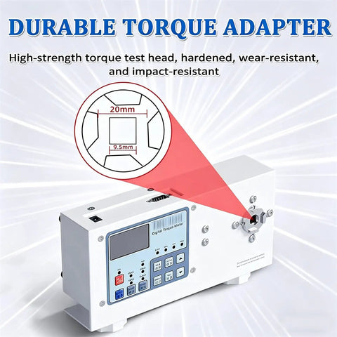 Digital Torque Meter And Torsion Tester For Portable Screwdriver And Wrench With Cap Test Fixture, Clamp Range 10 To 160mm, Maximum 50 Nm, HP50, With High Precision Sensor And Instant Torque Direction Display, Unit Conversion, 20mm and 9.5mm adapter