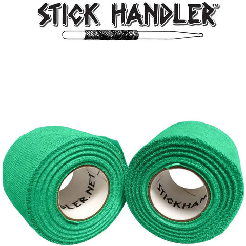 Slick Drum Stick Grip Tape Non Slip Wrap Dark Green Two Pack Soft Cotton Gauze Percussion Accessory in rolls.