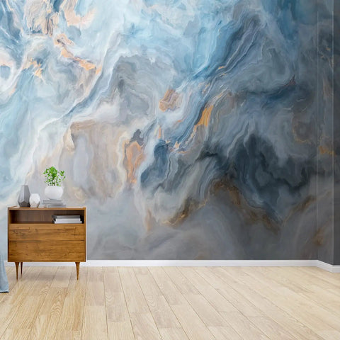 Peel And Stick Blue Marble Wallpaper Roll With Grey And Gold Inclusions, Self Adhesive Wall Mural 144 Inches Wide By 100 Inches High