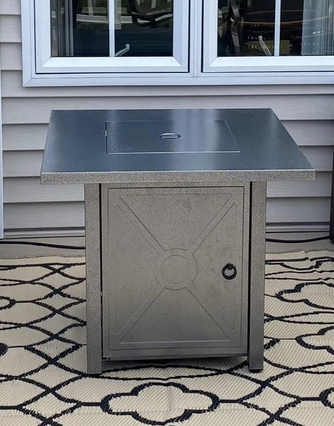 28 Inch Propane Fire Pit Table With 40K BTU Portable Smokeless Outdoor Heater And Dining Coffee Bar Table outdoors