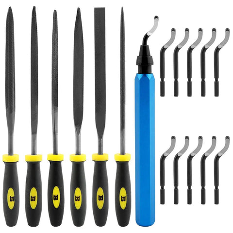 Deburring Tool Kit For DIY Projects With 6 Needle Files And 10 Blades, Professional Deburring Set For Resin, Aluminum, Brass, Plastic