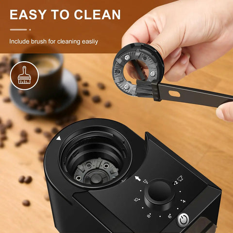 KIRAINAFLY Electric Burr Coffee Grinder with Adjustable Settings For Drip And Espresso Maker Including French Press, easy to clean design with included brush.