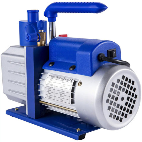 Heavy Duty 4.8 CFM 1/3 HP Auto AC Vacuum Pump With Integrated Manifold And Anti Reflex Oil Solid Die Cast Housing side view