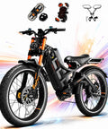 Rad Off Road Electric Mountain Bike For Adults Packing A 5600W Dual Motor. Full suspension with wide fat tires for rough terrains.