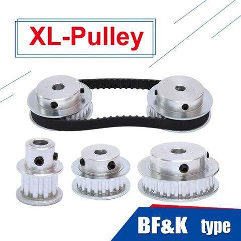 Rock Solid Aluminum XL Timing Pulley Featuring 20 Dope Teeth And Five Point Zero Eight Mm Pitch Slick Action For Ten Mm XL Belts Smooth As Butter Transmission For Hot Rod CNC Projects And Daily Shop Work You Are Going To Adore with multiple pulleys and a black belt.