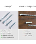 Comparison of Satanga and other brand screws, highlighting durability and rust resistance. Part of Matte Black Six Point Three Inch Hole Center Cabinet Pulls 5 Pack Modern Bar Style Euro Dresser Handles for Kitchen Cupboards Includes M4 Screws and Extra Pack Hardware.
