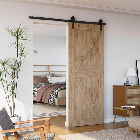 Heavy Duty 6.6-Foot Sliding Barn Door Hardware Kit With Ultra Quiet, Smooth Operation, No Sweat Installation, Flower Style Black installed