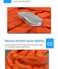 Close-up of orange Heavy Duty Round Sling Workhorse 22000Lb 13Ft Polyester Rigging Sling showing fibers and tubular webbing
