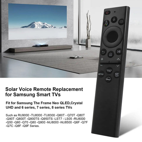 Black Solar Powered Voice Remote For Smart TVs With Bluetooth Rechargeable Solar Cell Replacement Controller