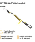 Ultra Compact Clip To Loop Coil Tether For Small Objects With Swivel Snap D Ring Attachment And Side Release Loop 10 Pack