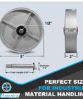 Beefy Industrial Cast Iron Caster Wheels 8 Inch By 2 Inch Wheel Replacement Heavy Duty Wheel dimensions and bolt details