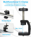 Heavy Duty Super Clamp Mount Workhorse With Mini Ball Head And 1/4 Inch Screw Hot Shoe Adapter showcasing C-clamp on surfaces