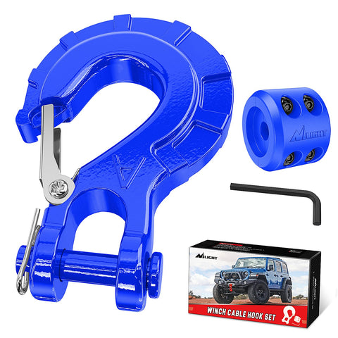Forged Steel Winch Hook Set 3/8 Inch Grade 70 Safety Latch Clevis Slip Hook With Cable Stopper And Allen Wrench Included