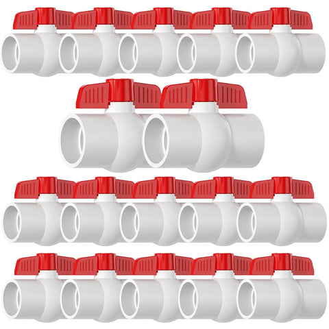 Sixteen Pack Three Quarter Inch PVC Ball Valve With Easy Turn Red T Handle SCH40 Slip PVC Water Pipe Shut Off Valve For Swimming Pool Sprinkler Lines Outdoor Plumbing And Irrigation System Leak Proof And Durable