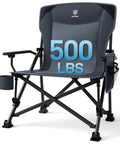 Oversized Folding Camping Chair For Outdoors, Built Tough Heavy Duty Quad Lawn Chair With Side Pockets, 500lbs Capacity, Grey