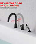 Matte Black Roman Bathtub Faucet For 3 Hole Deck Mount Installation With Brass Handheld Shower Sprayer 59 Inch Hose