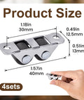 Product size image showing Four Pack Mini Rigid Caster Wheels Double Row Steel Brackets With Brown Polyurethane Treads dimensions.