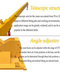 Built Like A Tank 6600 Lb Forklift Telescopic Jib Boom arm showing telescopic structure and adjustable angle for lifting.