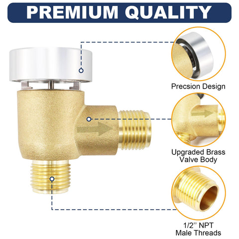 Brass RV Vacuum Breaker Check Valve For Gray Water Black Tank Flush System Replacement For Leaking Vacuum Breaker In Camper Trailer Water Line 571 VAC CHK A Compatible Improves Freshwater Quality, side view showing precision design and upgraded brass valve body.